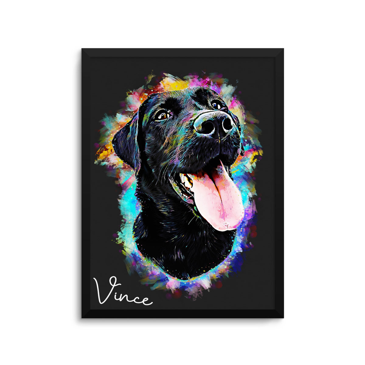 Personalized Pet Portrait Prints Black Neon Color Style PoochPrints