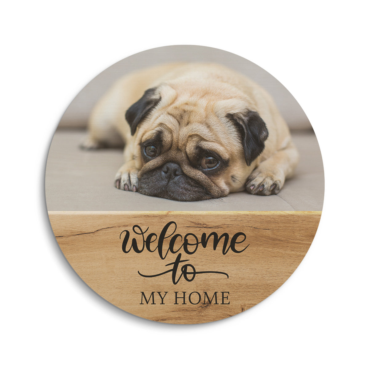 Personalized Pet Portrait Print Round Wood Sign PoochPrints