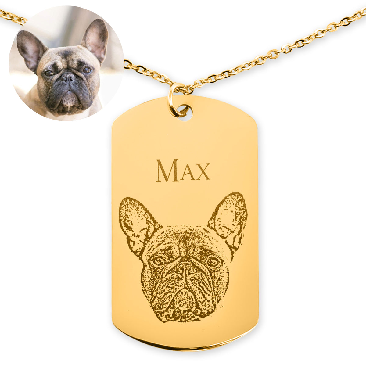 Personalized Pet Memorial Dog Tag Necklace Portrait Print PoochPrints