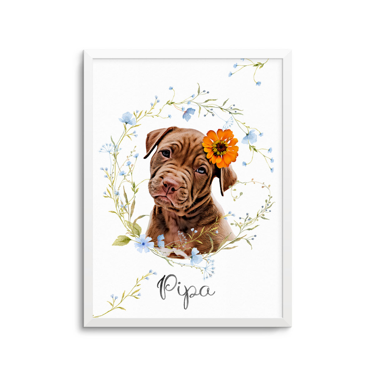 Personalized Pet Portrait Prints Floral Wreath PoochPrints